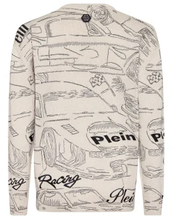 PHILIPP PLEIN Knitted Pullover Round Neck LS Cars Racing>Uomo Maglieria