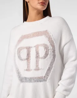 PHILIPP PLEIN Knitted Pullover Round Neck Long-Sleeve Hexagon><noscript><img data-lazyloaded=