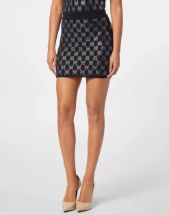 PHILIPP PLEIN Knitted Strass Mini Skirt Monogram>Donna Abiti E Gonne|Maglieria