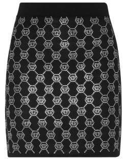 PHILIPP PLEIN Knitted Strass Mini Skirt Monogram>Donna Abiti E Gonne|Maglieria