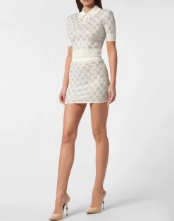 PHILIPP PLEIN Knitted Strass Mini Skirt Monogram><noscript><img data-lazyloaded=
