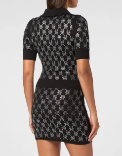 PHILIPP PLEIN Knitted Strass Polo-Neck SS Monogram><noscript><img data-lazyloaded=