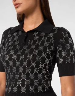 PHILIPP PLEIN Knitted Strass Polo-Neck SS Monogram><noscript><img data-lazyloaded=