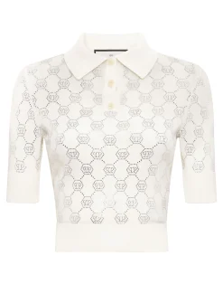 PHILIPP PLEIN Knitted Strass Polo-Neck SS Monogram>Donna Maglieria
