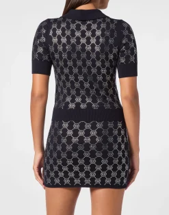 PHILIPP PLEIN Knitted Strass Polo-Neck SS Monogram><noscript><img data-lazyloaded=