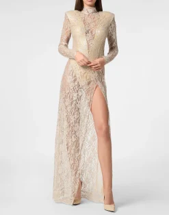 PHILIPP PLEIN Lace Long Dress>Donna Abiti E Gonne