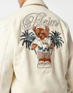 PHILIPP PLEIN Leather and Wool Bomber Teddy Beach><noscript><img data-lazyloaded=