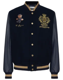 PHILIPP PLEIN Leather and Wool Varsity Bomber Teddy Doorman>Uomo Giacche Di Pelle|Giacche E Cappotti