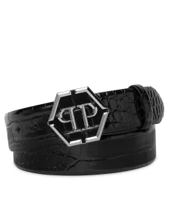 PHILIPP PLEIN Leather Belt Hexagon><noscript><img data-lazyloaded=