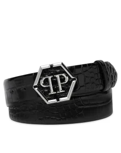 PHILIPP PLEIN Leather Belt Hexagon><noscript><img data-lazyloaded=