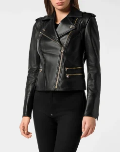 PHILIPP PLEIN Leather Biker Jacket>Donna Pelle E Pellicce|Giubbotti