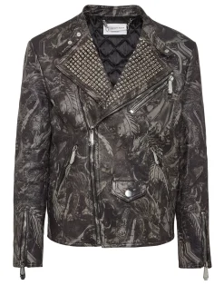 PHILIPP PLEIN Leather Biker Jacket Skull and studs>Uomo Giacche Di Pelle|Giacche E Cappotti