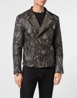 PHILIPP PLEIN Leather Biker Jacket Skull and studs>Uomo Giacche Di Pelle|Giacche E Cappotti