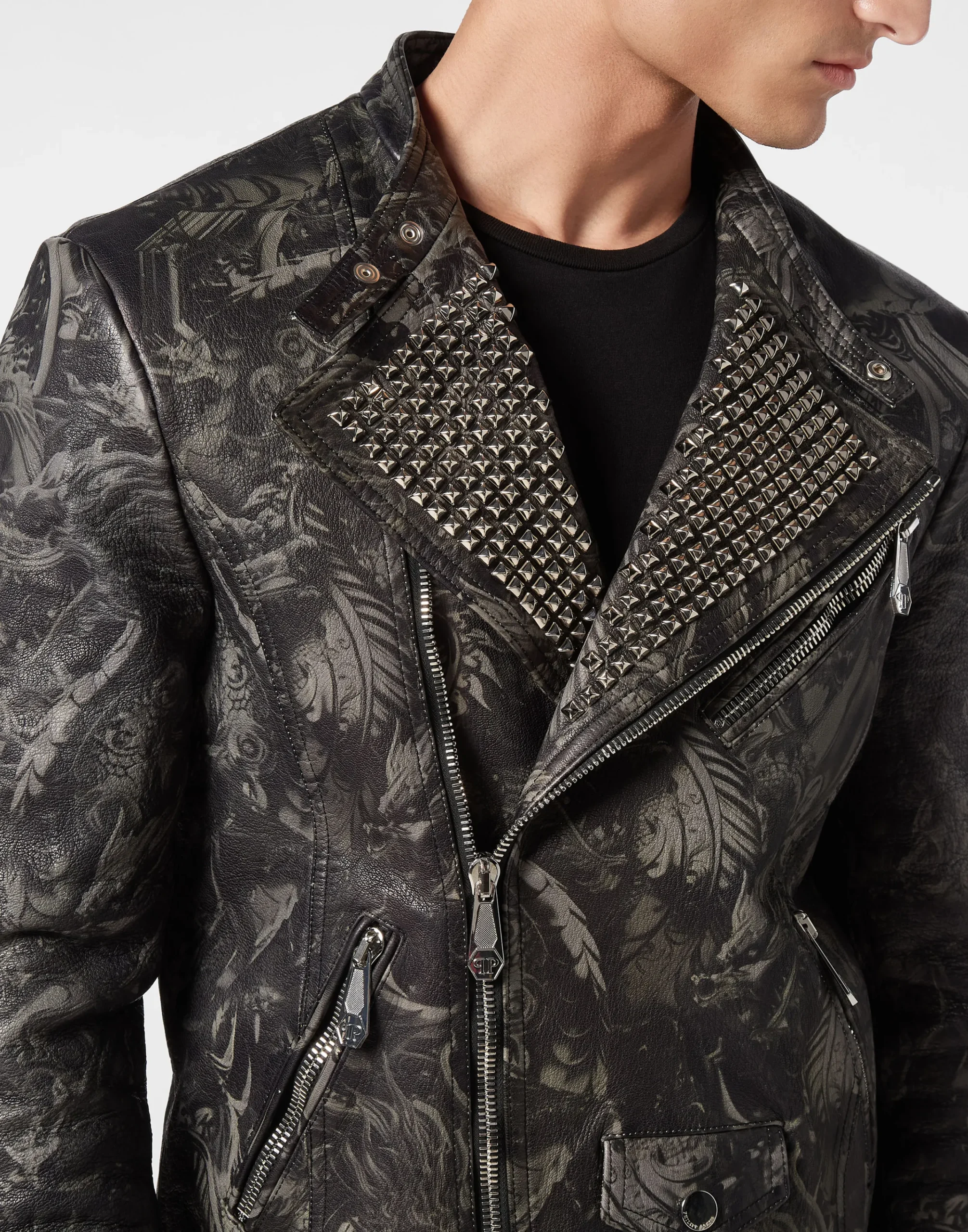 PHILIPP PLEIN Leather Biker Jacket Skull and studs>Uomo Giacche Di Pelle|Giacche E Cappotti