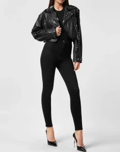 PHILIPP PLEIN Leather Biker Jacket Star Studs><noscript><img data-lazyloaded=