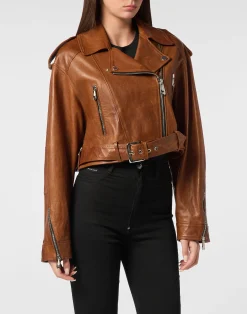PHILIPP PLEIN Leather Biker Jacket Vintage Moon>Donna Pelle E Pellicce|Giubbotti