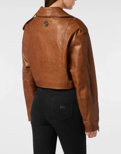 PHILIPP PLEIN Leather Biker Jacket Vintage Moon><noscript><img data-lazyloaded=