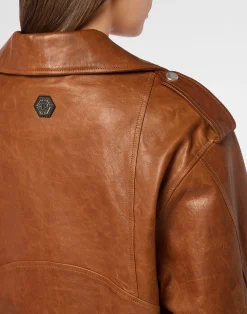 PHILIPP PLEIN Leather Biker Jacket Vintage Moon><noscript><img data-lazyloaded=