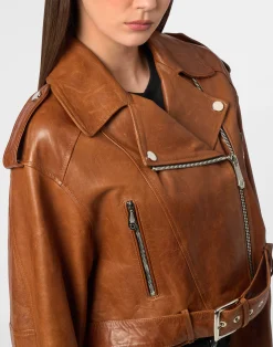 PHILIPP PLEIN Leather Biker Jacket Vintage Moon><noscript><img data-lazyloaded=