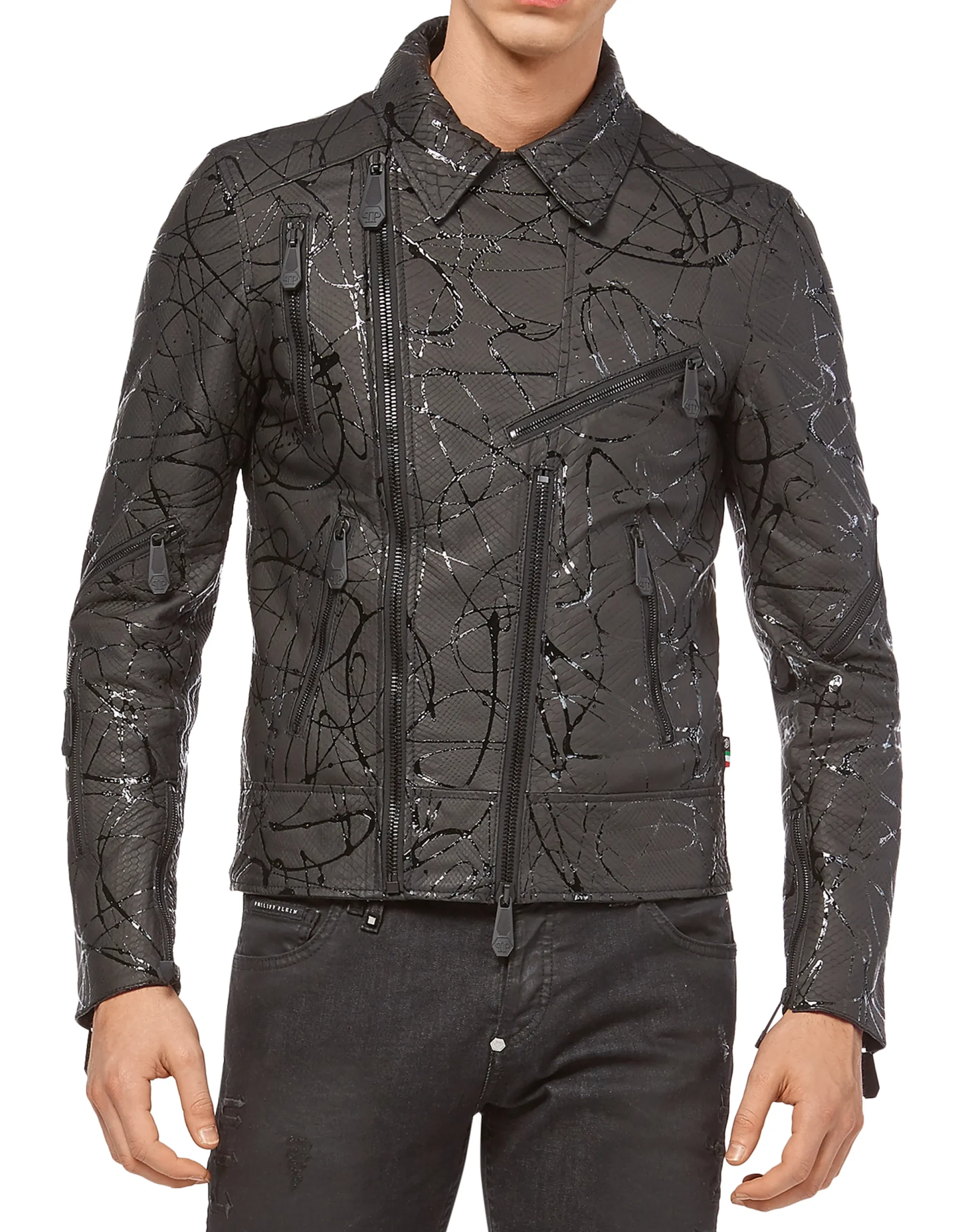 PHILIPP PLEIN Leather Biker "Strange">Uomo Giacche Di Pelle|Giacche E Cappotti