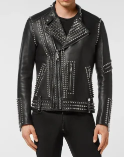 PHILIPP PLEIN Leather Biker Studs>Uomo Giacche Di Pelle|Giacche E Cappotti