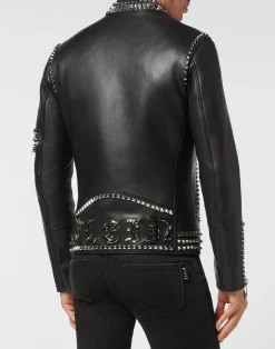 PHILIPP PLEIN Leather Biker Studs><noscript><img data-lazyloaded=