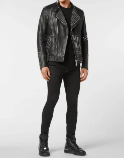 PHILIPP PLEIN Leather Biker Studs><noscript><img data-lazyloaded=