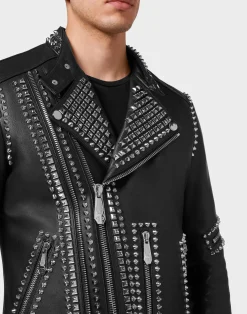 PHILIPP PLEIN Leather Biker Studs><noscript><img data-lazyloaded=