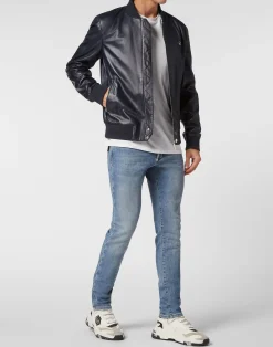 PHILIPP PLEIN Leather Bomber><noscript><img data-lazyloaded=