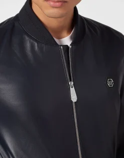 PHILIPP PLEIN Leather Bomber><noscript><img data-lazyloaded=