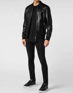 PHILIPP PLEIN Leather Bomber><noscript><img data-lazyloaded=