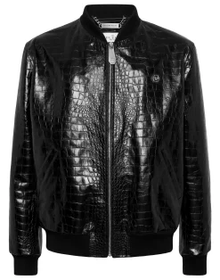 PHILIPP PLEIN Leather Bomber Cocco Print>Uomo Giacche Di Pelle|Giacche E Cappotti