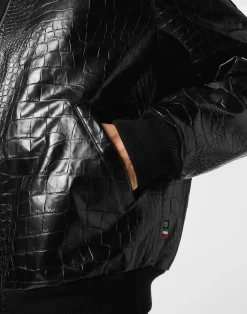 PHILIPP PLEIN Leather Bomber Cocco Print><noscript><img data-lazyloaded=