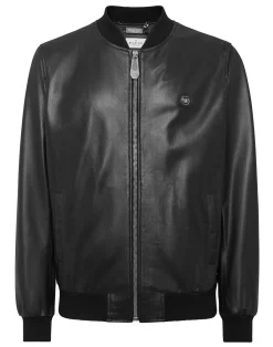 PHILIPP PLEIN Leather Bomber Jacket Skull>Uomo Giacche Di Pelle|Giacche E Cappotti
