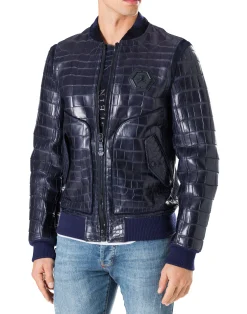 PHILIPP PLEIN Leather Bomber "Tiger face">Uomo Giacche Di Pelle|Giacche E Cappotti