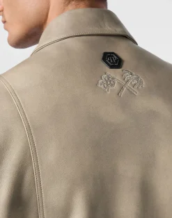 PHILIPP PLEIN Leather Coster Bomber Jacket LS><noscript><img data-lazyloaded=