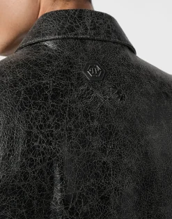 PHILIPP PLEIN Leather Coster Bomber Jacket LS><noscript><img data-lazyloaded=