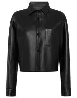 PHILIPP PLEIN Leather Cropped Shirt Signature>Donna Pelle E Pellicce|Top
