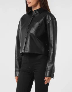 PHILIPP PLEIN Leather Cropped Shirt Signature>Donna Pelle E Pellicce|Top