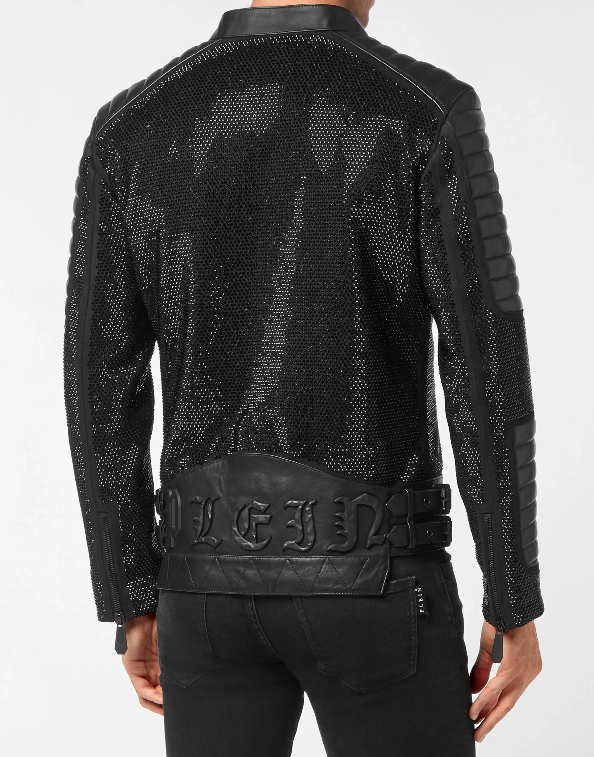 PHILIPP PLEIN Leather Disco Biker Jacket Crystals>Uomo Giacche Di Pelle|Giacche E Cappotti