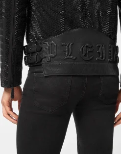 PHILIPP PLEIN Leather Disco Biker Jacket Crystals><noscript><img data-lazyloaded=