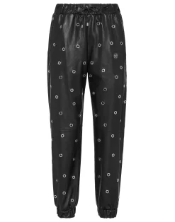 PHILIPP PLEIN Leather Eyelet Jogging Pants>Donna Pelle E Pellicce