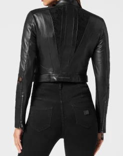 PHILIPP PLEIN Leather Fitted Biker Lace><noscript><img data-lazyloaded=