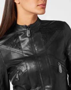 PHILIPP PLEIN Leather Fitted Biker Lace><noscript><img data-lazyloaded=