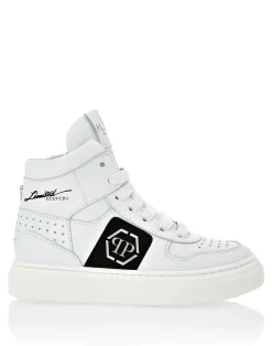PHILIPP PLEIN LEATHER HI-TOP SNEAKERS HEXAGON AND LIMITED EDITION PRINT>Bambino Scarpe