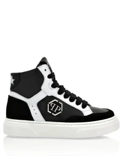 PHILIPP PLEIN LEATHER HI-TOP SNEAKERS HEXAGON>Bambino Scarpe