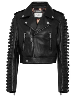 PHILIPP PLEIN Leather Jacket Crystal Skull>Donna Pelle E Pellicce|Giubbotti