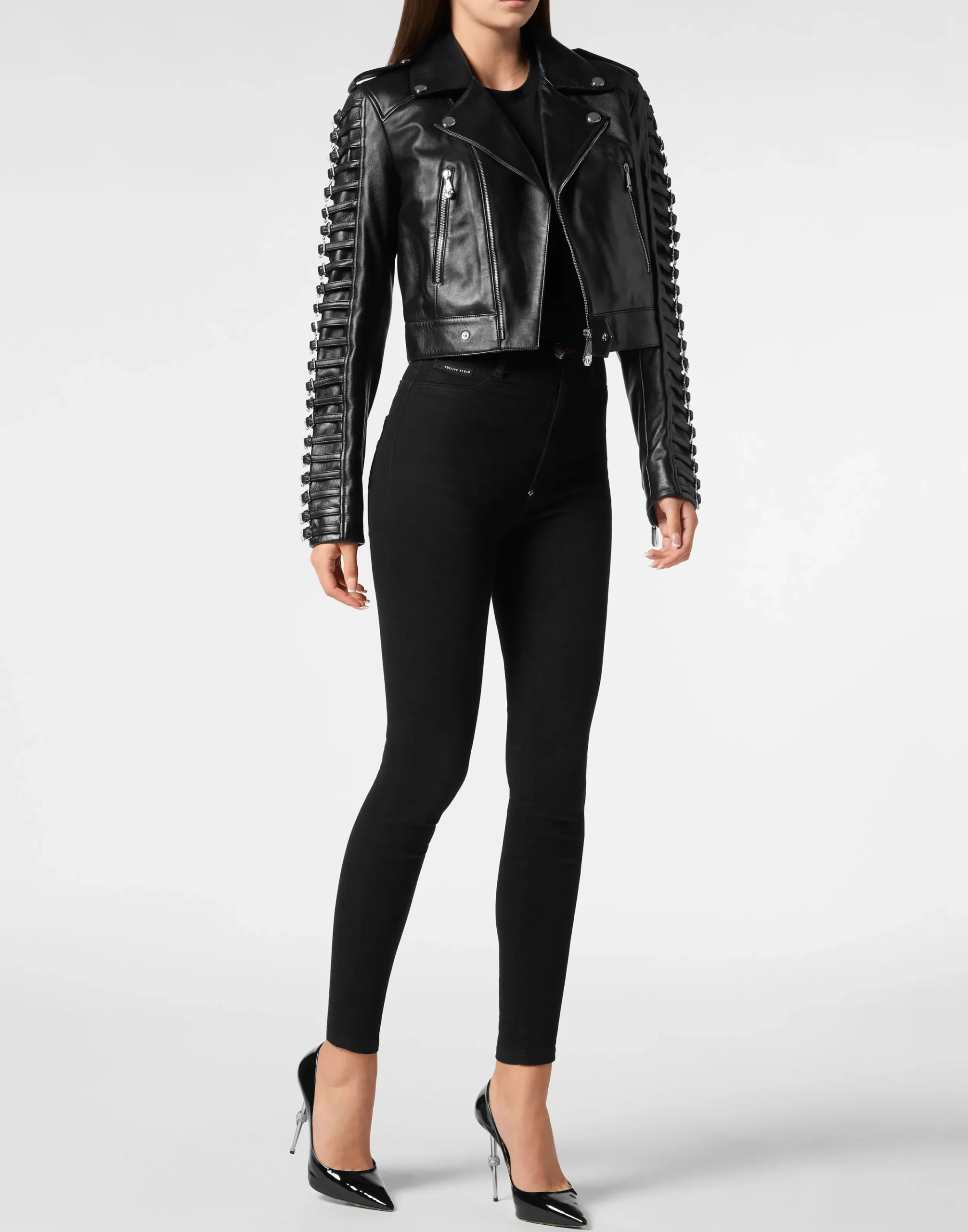 PHILIPP PLEIN Leather Jacket Crystal Skull>Donna Pelle E Pellicce|Giubbotti
