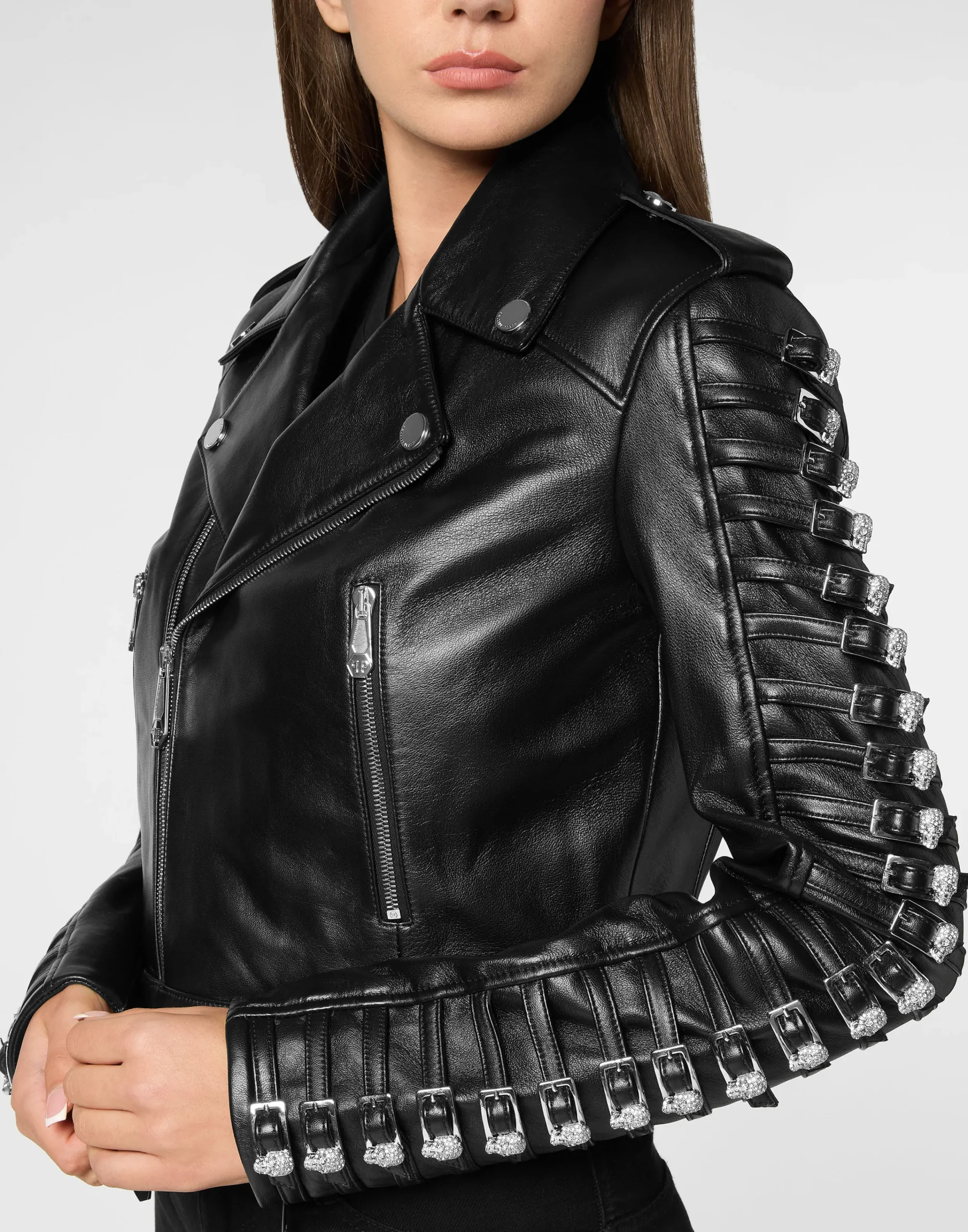 PHILIPP PLEIN Leather Jacket Crystal Skull>Donna Pelle E Pellicce|Giubbotti