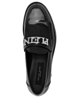 PHILIPP PLEIN Leather Loafers Plein Lettering><noscript><img data-lazyloaded=